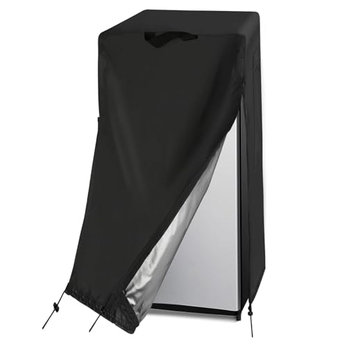 Image of Fridge Cover 24x26x60 Inch 210D Refrigerator Cover with Zipper, Drawstring & Handle Rain & UV Resistant Black Freezer for Outside