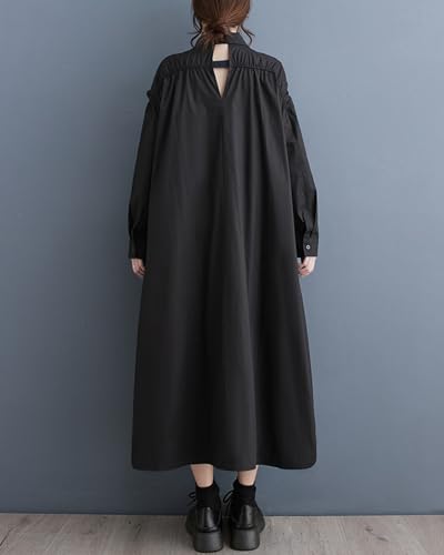 Image of ellazhu Womens Fall Casual Patchwork Funky Long Sleeve Designer Dress Loose Blouse GY2787 A