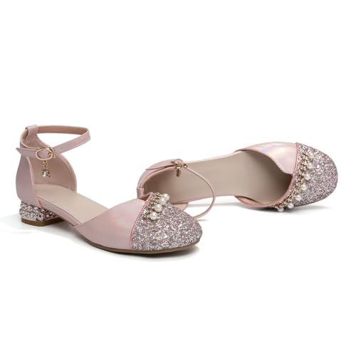 AOQUNFS Girls Latin Ballroom Dance Shoes Sequin Mary Jane Low Heels Wedding Party Dress Shoes,DS-89683
