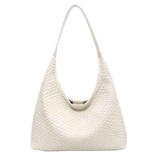 Bolso de mano de cuero tejido para mujer, bolso de hombro con asa superior, bolsas Hobo de gran capacidad, suave, vegano, cruzado, bolso en las axilas, Blanco Bolso de mano de cuero tejido para mujer, bolso de hombro con asa superior, bolsas Hobo de gran capacidad, suave, vegano, cruzado, bolso en las axilas, Blanco