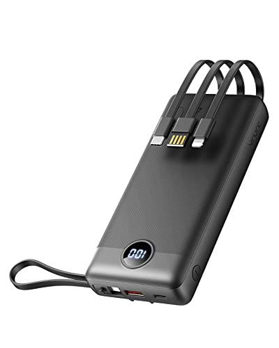 VRURC Power Bank 20000mAh, Powerbank con Cable de Carga Integrado USB C 22.5W PD3.0 QC4.0 Bateria Externa Carga Rapida Bateria Cargador Portátil con 4 Salidas y 2 Entradas Compatible con Smartphones
