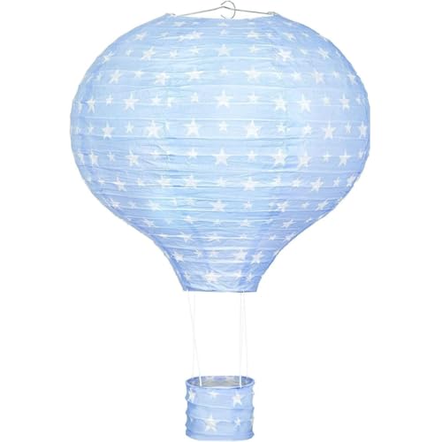 Image of Kids Hot Air Balloon Pendant Ceiling Lampshade – Paper Light Shade with White Star Pattern for Bedroom & Home Decor – 30cm or 40cm in Pink or Blue – LED Bulbs Only (Bluestar40cm)