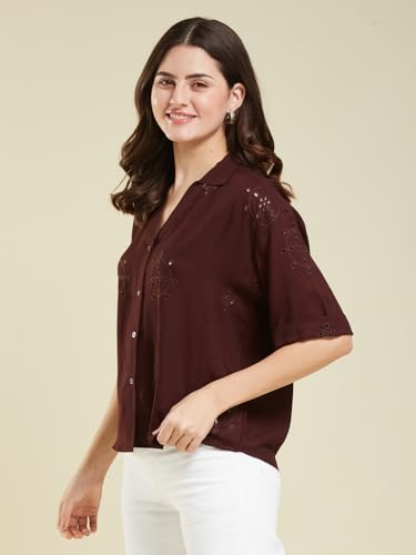Image of J TURRITOPSIS Women's Cotton Blend Embroidered Stylish Shirt