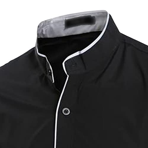 DGHM-JLMY Men's Casual Stand Collar Long Sleeve Shirt Button Up Beach Summer Shirts Banded Collar Shirt Hipster Solid Slim3