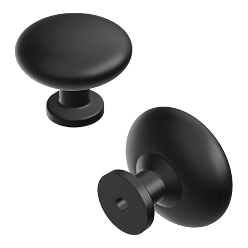 Hickory Hardware Paquete de 10 pomos redondos para gabinete de cocina, pomos de cajón y cómoda de calidad, tiradores para puertas de gabinete, cajones de baño, 1-1/8 pulgadas, negro mate
