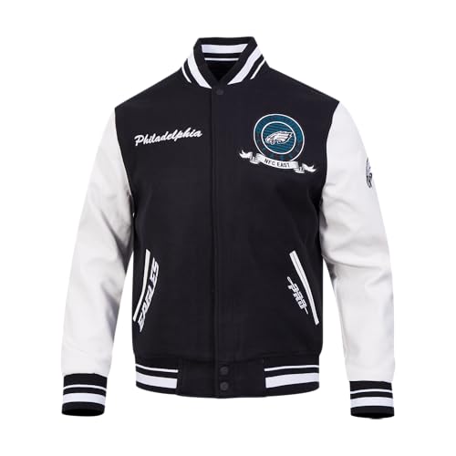 Pro Standard Mens NFL Philadelphia Eagles Team Badge Varsity Jacket Black/White M