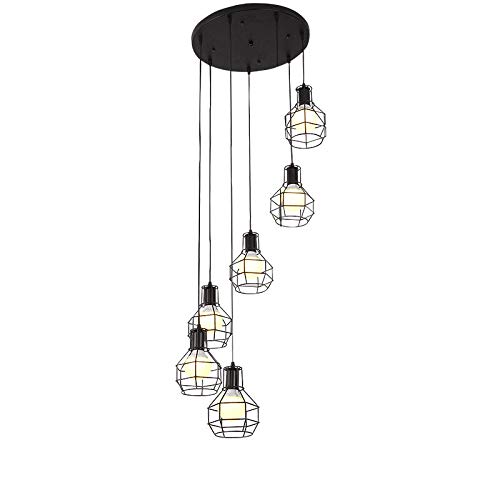 Lustre noir d'escalier suspension 10 lumières en spirale