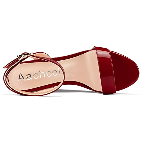 Image of Aachcol Women Platform Wedge Sandals Round Peep Open Toe Ankle Strap Slingback Two-Piece Chunky Block High Heel Dress Shoes Pumps Party Patent 4 Inch