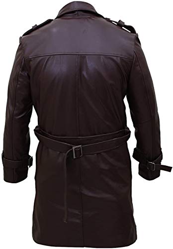 The Jasperz Mens Watchmen Faux Leather Trench Brown Coat4