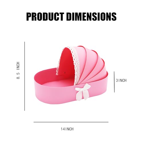 Image of Baby Gift Basket Bassinet Shape Box, 3pc Pack, Floral Sweet Dipped Strawberries, Baby Shower Gender Reveal Party (Pink, 14.3 inchLx8.5 inchWx3.2 inchH)