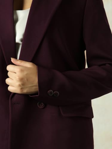 Image of High Star Women Solid Longline Length Oversized Notch Lapel Collar Full Sleeve Blazer