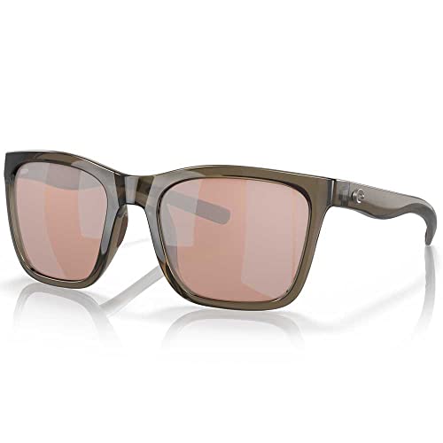 Costa Del Mar Womens Panga Square Sunglasses, Shiny Taupe Crystal/Copper Silver Mirrored Polarized-580P, 56 mm