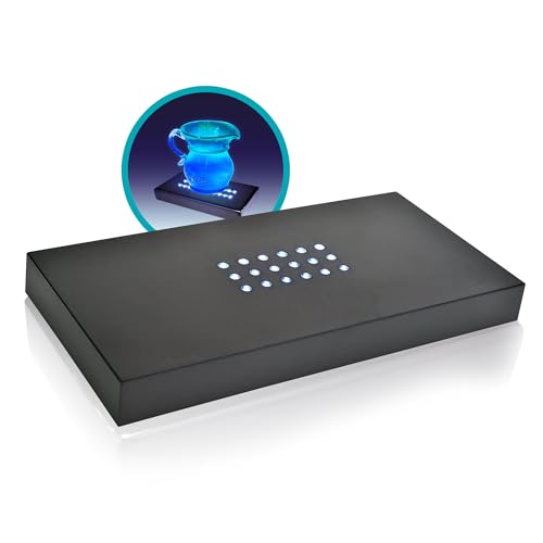ASENTE 18 LED Light Stand Base - Rectangle Display Pedestal for 3D Crystal Glass Art - Adapter Plug Operated - Lighted Mirror Box for Centerpieces (Black)