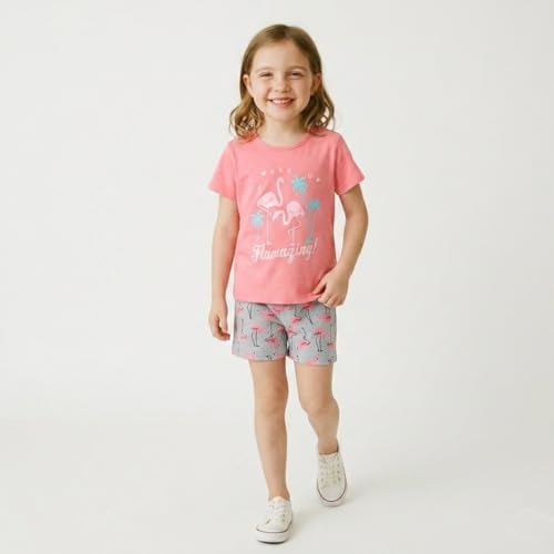 Image of Girls Shorts Set Outfits for Toddler Girls T-shirts Clothing Sets Kids Summer Graphic Cotton Tops Tees 3-7 Years