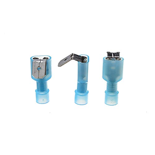 Davitu 100PCS Nylon Wire Connectors Kit Humpback Spade Electrical Crimp Terminals Blue Insulated Waterproof Piggy Back Terminators
