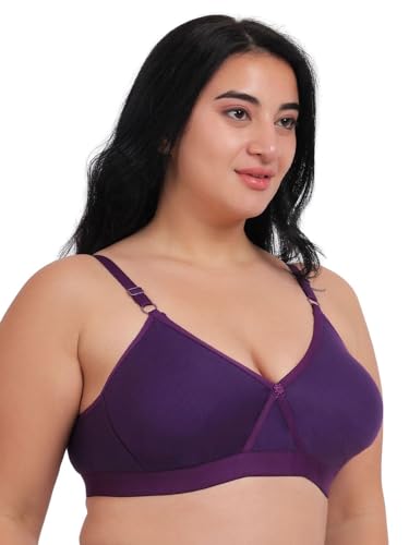 Image of Fabme Women's Cotton Seamless Non-Padded Non-Wired Bra, Cross Belt, Heavy Support, Double Layer Cups, Broad Elastic Bra