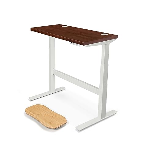 Image of UPLIFT DESK - V2 Dark Rubberwood Butcher Block (48 x 24 inch) 1.5 inch Desktop Standing Desk, Height Adjustable Commmerical Frame (White), Advanced Keypad, Wire Grommets, Wire Tray, Rocker Board