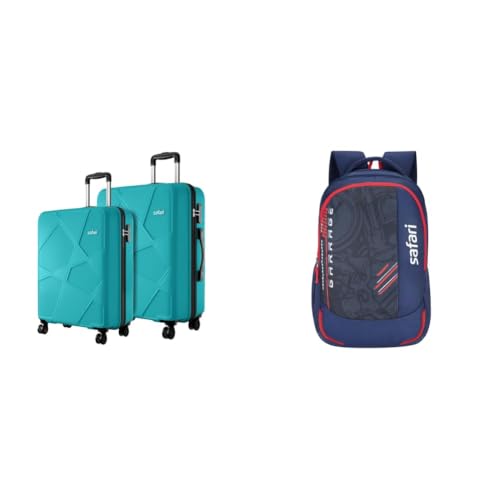 Image of Safari Pentagon Pro 8 Wheels Spinner Set of 2 (Cabin + Medium) Trolley Bags, Hard Case + Torque 37L Casual Printed Backpack, 3 compartments, Bottle Holder, Front Pocket, School Bag for Boys