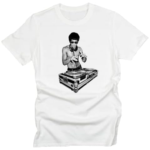 GP-Tees Bruce Lee Dj Martial Arts Inspired Premium Quality Modern Fit T-Shirt Top for Men - White/L Cover