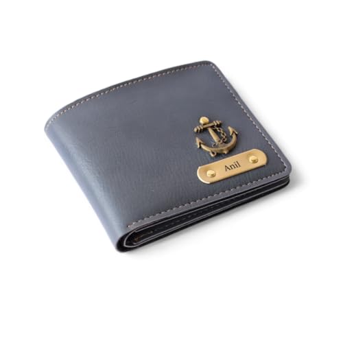 Image of Personalised All in One Men's Combo Gift (4 pcs) Customized Leather Wallets, Key Chain, Eyewear Case and Passport Cover with Name | Best Gift for Brother, Husband, Boyfriend, Father (Grey)