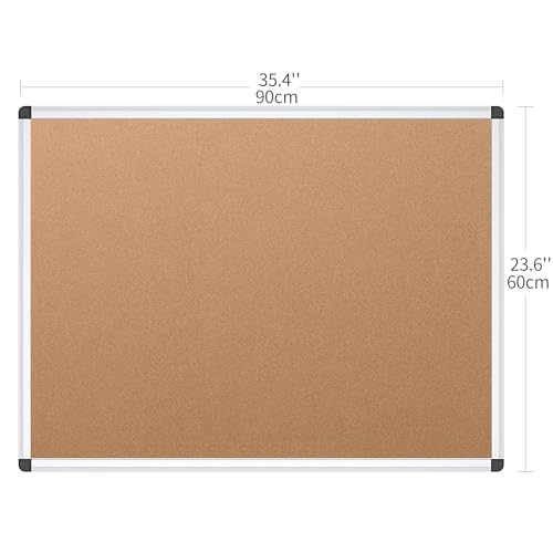 VIZ-PRO Cork Notice Board, 36 X 24 Inches, Cork Bulletin Board with Silver Aluminium Frame image 1