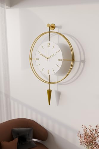 Image of FUNTLY Lavipen Gold White Led Wall Clocks for Living Room, 50cm Large Modern Silent Wall Clock, Gold Clock with No Ticking, Scandinavian Design with Sweep Movement, for Home Decor (Gold- White Led)