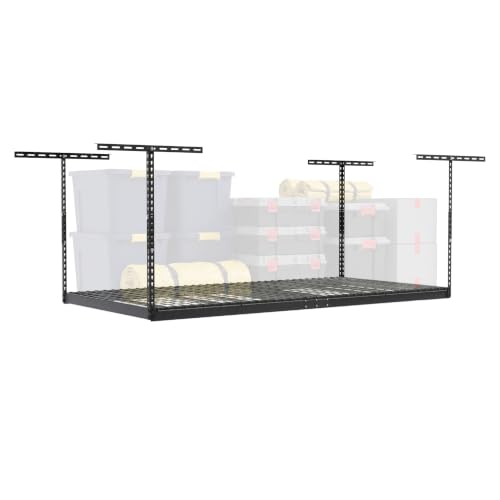 SafeRacks Gray 4×8 Overhead Storage Rack w/ 5-pc Hook Pack (12”-24″ Drop)