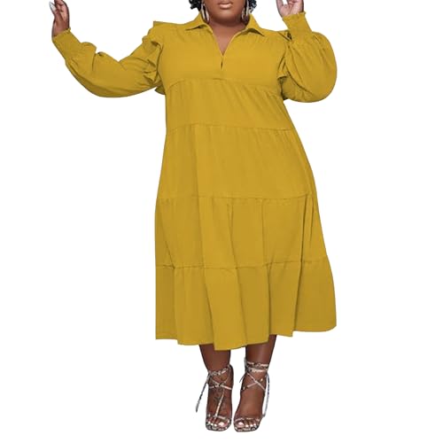 Robe à volants jaune ample 4XL pour femmes à manches longues