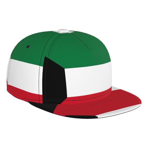 Casquette de baseball imprimée drapeau du Koweït Casquette de baseball respirante à bord plat Convient pour l'extérieur Fitness et voyage Noir