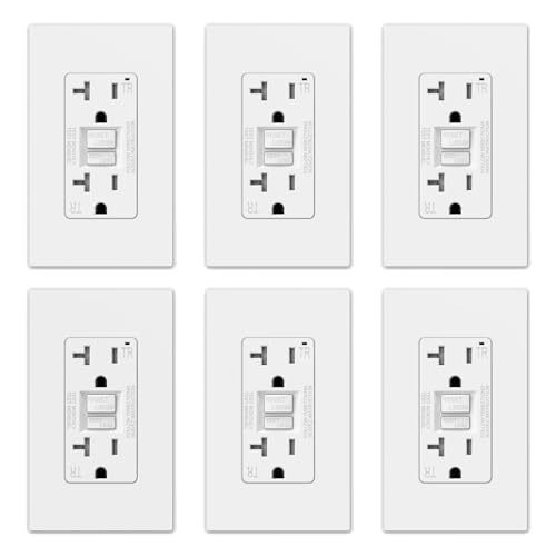 ELEGRP GFCI Outlet 20 Amp Self-Test GFI Electrical Outlet with Thinner Design TR Tamper Resistant GFCI Receptacle Ground Fault Circuit Interrupters with Wall Plate UL Listed Matte White 6 Pack