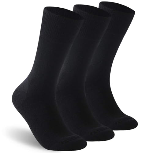 Facool Diabetic Socks for Men Women, Merino Wool Soft Non-Binding Top Circulatory Medical Socks for Diabetes, Circulation, Swollen Feet, Neuropathy, Edema, 3 Pairs Black Medium