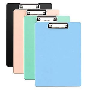 4 Pack Plastic Clipboards Multiple Colors Clip Boards with Low Profile Metal Clip,Hangable Low Profile Clipboard, Standard A4 Letter Size for Students, Teacher,Doctor, Nurse,Office Clerk