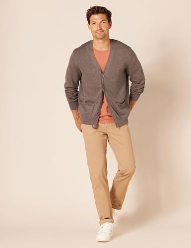 image for Amazon Essentials Men's Cotton Cardigan Sweater, Brown Heather, X-Smal
