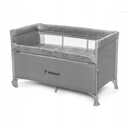 kidnort Naste 3-in-1 Reisebett Baby 120x60 cm Beistellbett, Laufstall & Zusatzbett bis 15 kg, faltbar & leicht, inkl. Komfortmatratze, Seiteneingang, Befestigungsgurte, Tragetasche, Hellgrau