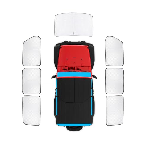 Image of KMF Windshield Sun Shade Replacement for Jeep Wrangler Accessories 2007-2017, Side Window Sun Shade Cover Sun Visor Shield Cover, Rear Window Sunshade for Camping /Baby UV Block and Privacy Protect