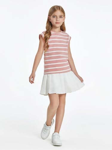 Image of Haloumoning Girls Cap Sleeve T Shirts Summer Striped Tank Tops Tees 4-14 Years