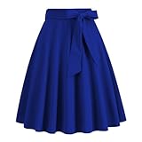 jupe bleu marine h&m  Seiveini Jupe Femme Élégant Trapèze Vintage Années 50 Rockabilly Haute Taille Avec Ceinture Été Automne Maxi Fluide Evasée A-Line Ample A Bleu Foncé XL