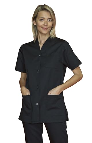 SNV Tunique médicale femme manche courte col V blouse médicale professionnelle fermeture par boutons pressions uniforme médicale femme Noir M