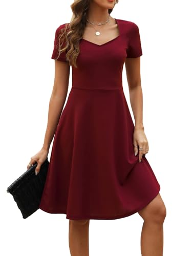 BARASA Women's Wear to Work Dresses Elegant Sweetheart Neck Short Sleeve Party A-Line Knee Length Dress D1633