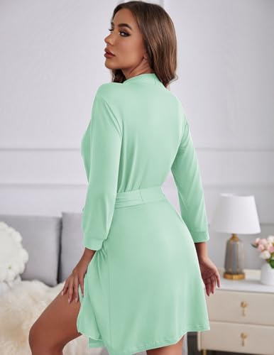 Image of Ekouaer Women's Robes Lightweight 3 /4 Sleeve Short Knit Bathrobe Soft Knee Length Sleepwear Robes with Pockets S-XXL