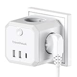 TravelHawk Steckdosenleiste, 7-Fach Mehrfachsteckdose, 4 AC, 2 USB-A, 1 USB-C, Steckdosenwürfel, Multisteckdose, Verteilersteckdose für Zuhause, Büro, Werkstatt, Reise, Steckerleiste