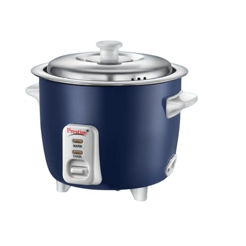 Image of Prestige Cute 0.6-2 SS 300W Electric Rice Cooker Dark Blue|0.6L Open Type|Stainless Steel Cooking Pan 2U|Can Cook Upto 0.3Kg Of Rice|Cool Touch Handles|1 Year Warranty