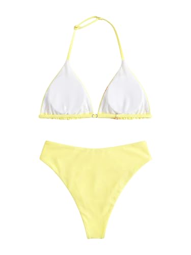 Image of RoseSeek Girl's 2 Piece Swimsuits Floral Gingham Halter Triangle Wireless Bikini Bathing Suit