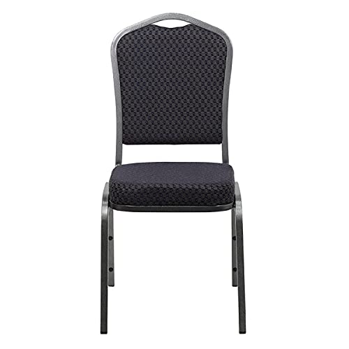 Flash Furniture 4 Pack HERCULES Series Crown Back Stacking Banquet Chair in Black Patterned Fabric - Silver Vein Frame