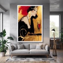 Toile femme élégante au chapeau rouge pour mur vide salon 50x70
