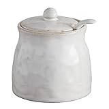 Creative Brands 47th & Main Classic Glazed Pottery Style Porcelain Sugar Jar, Small, White