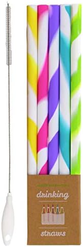 Just Bright Reusable Drinking Straws, 5 Tie-Dye Straws With Cleaning Brush - Flexible Silicone Straws For Drinks - Fits 20oz & 30oz Tumblers, Bottles, Glasses - Reusable Straws Reduce Plastic Waste