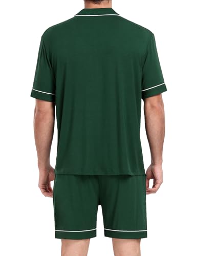 Image of Mens Pajamas Set Short Sleeve Sleepwear Button Down Loungewear Set Soft Modal 2Pcs Pj Set with Pockets S-3XL