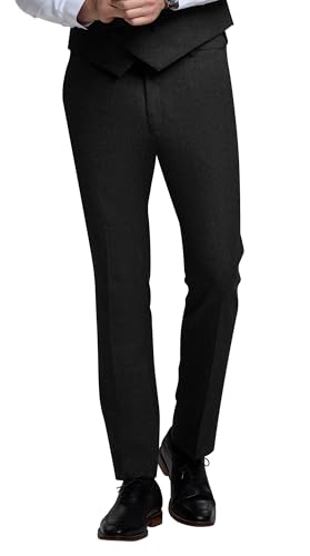 Men's Tweed Herringbone Pant Dress Pants for Men Hidden Expandable Waist Suit Trousers Slacks