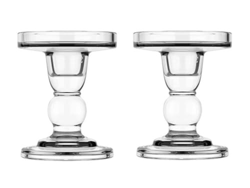 2Pcs Glass Candle Holders Crystal Glass Candle Holder Clear Pillar Taper Candlestick for Wedding Party Holiday Decoration (Medium)